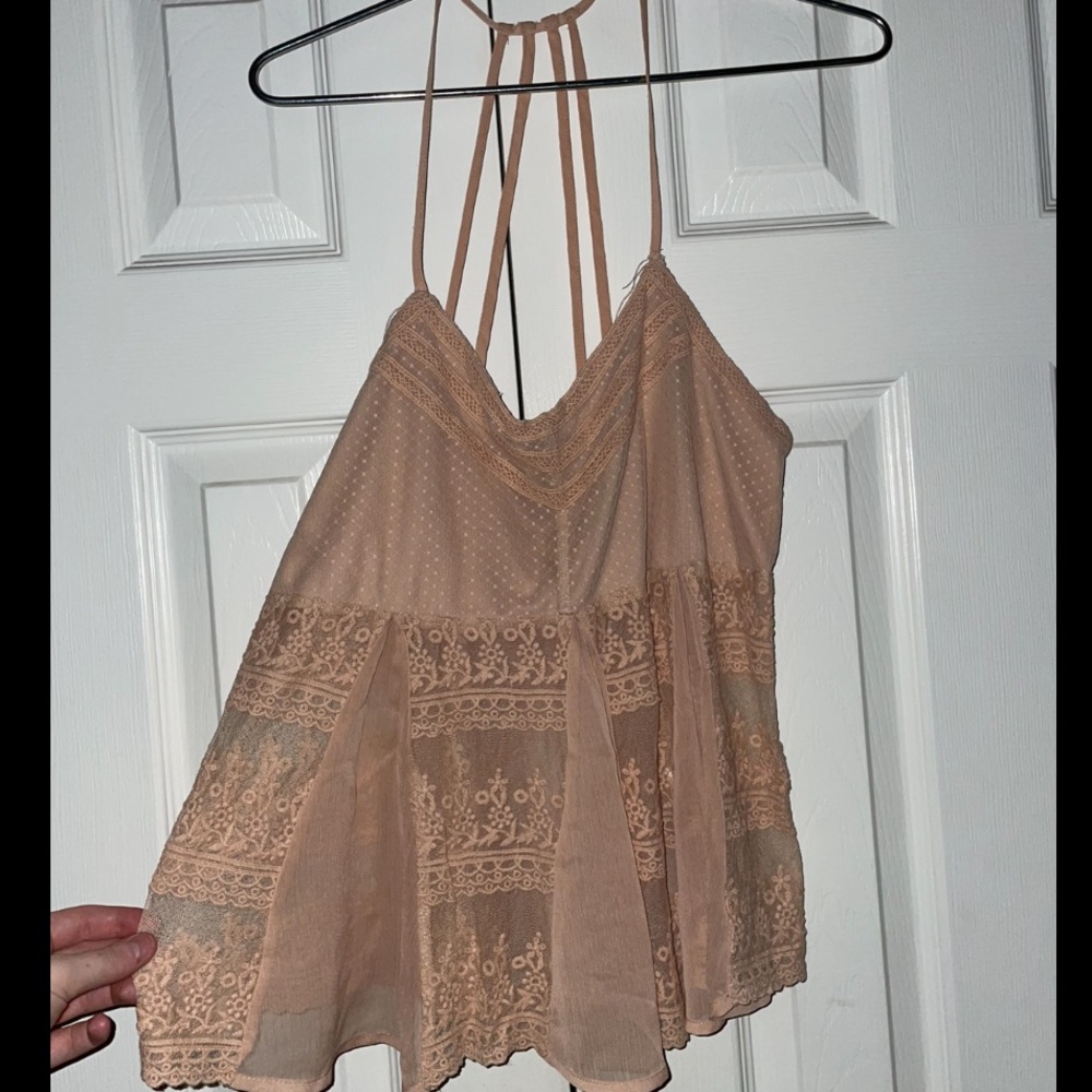 Spaghetti strapped peach blouse